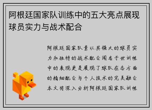 阿根廷国家队训练中的五大亮点展现球员实力与战术配合